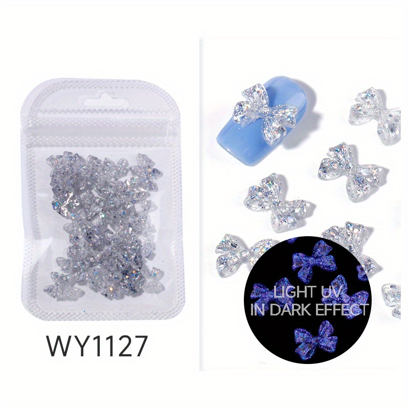 50pcs Luminous Resin Nail Art Charms 3D Florescent Rose Butterfly Bow