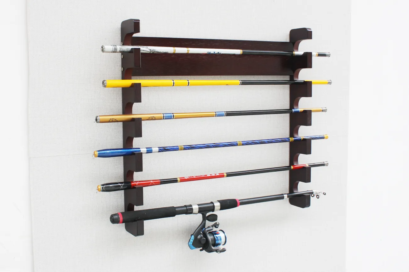 Pine Wood Wall mounted Fishing Rod Storage Rack 6 position - Temu Canada