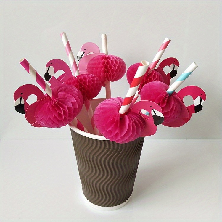 Flamingo Paper Straws, Red Honeycomb Drinking Straws, Disposable