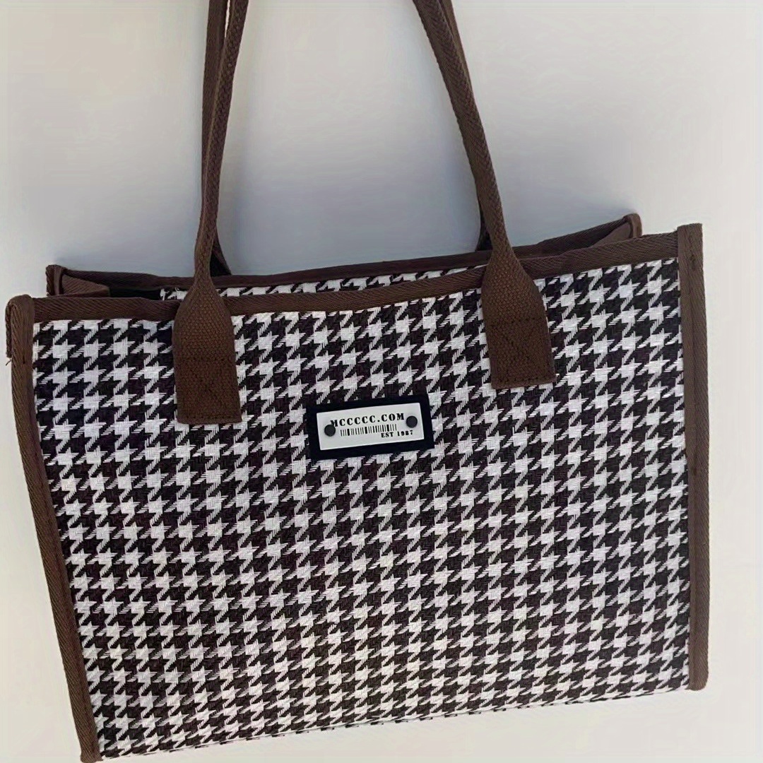 Houndstooth Shoulder Bag - Minimalist & Spacious Shoulder Bags