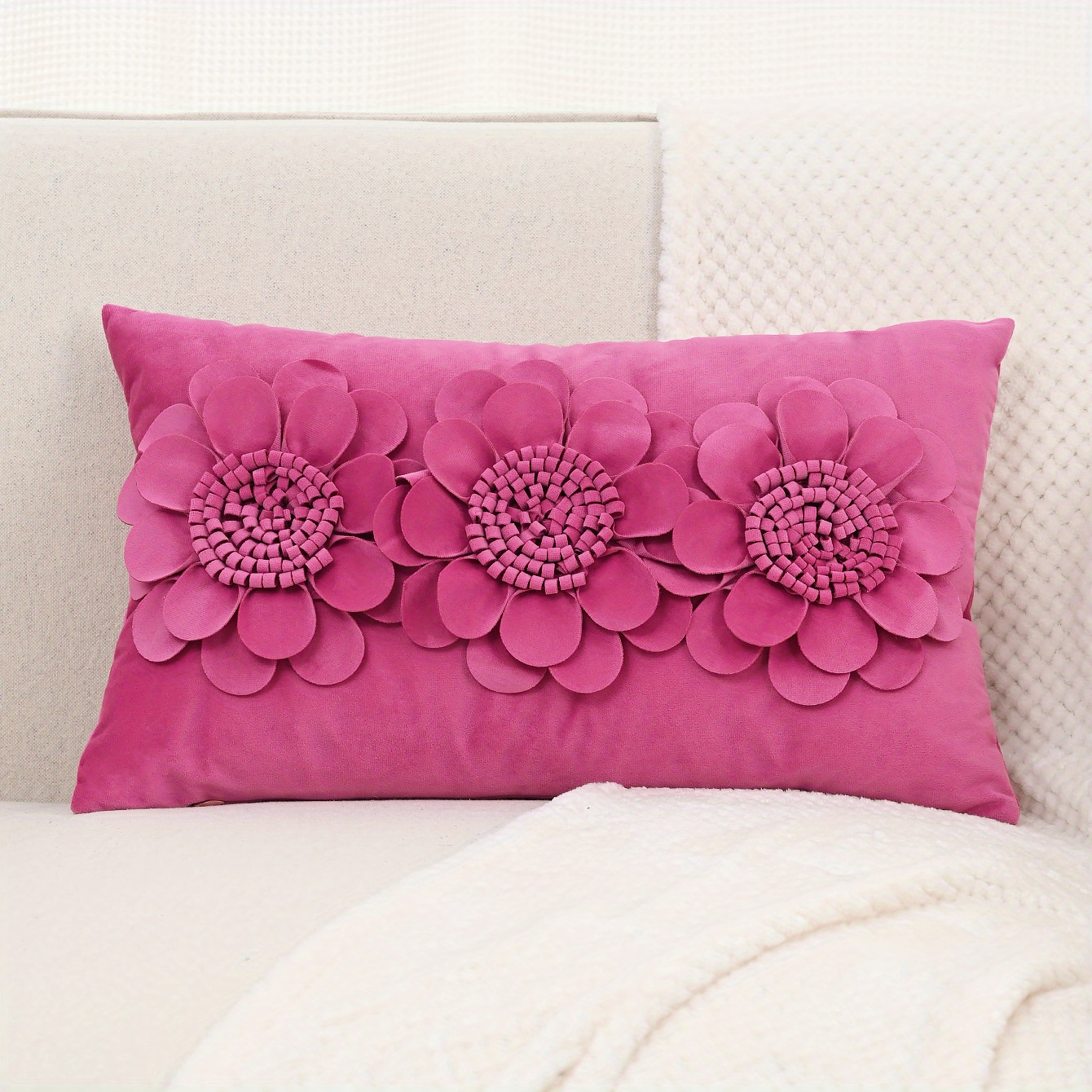 Handmade 3d Flower Velvet Throw Pillow Dutch Velvet Flower - Temu