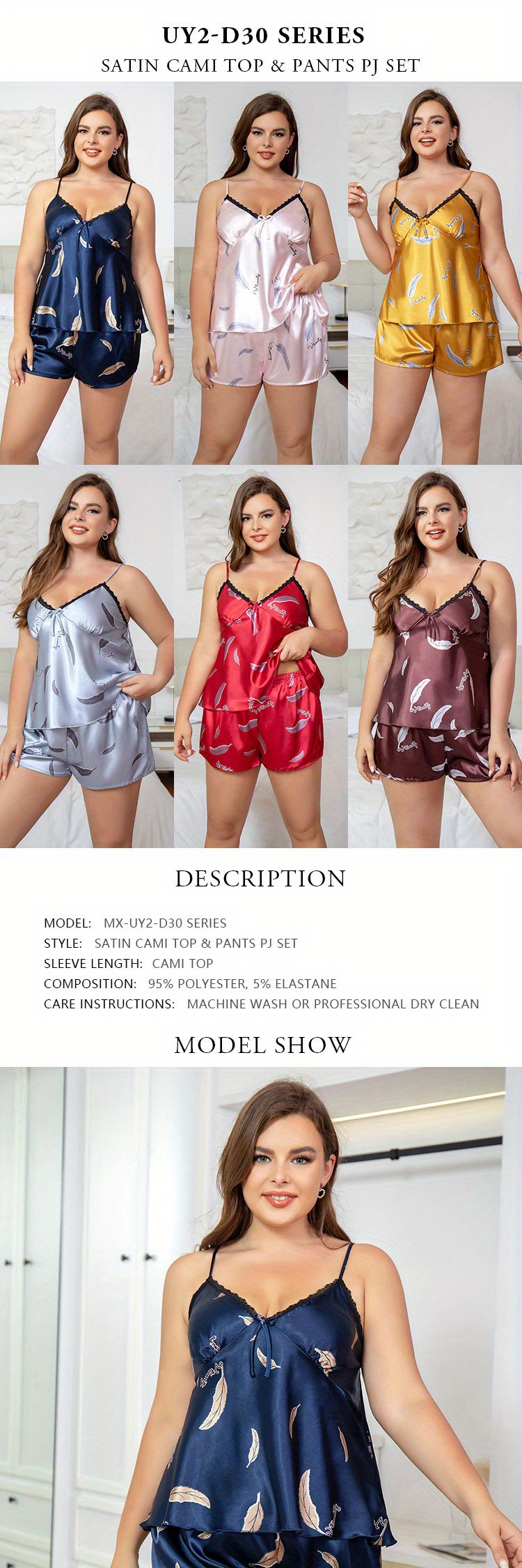 Plus Size Jasmina Satin Cami & Short Set, Satin Pajama Set 