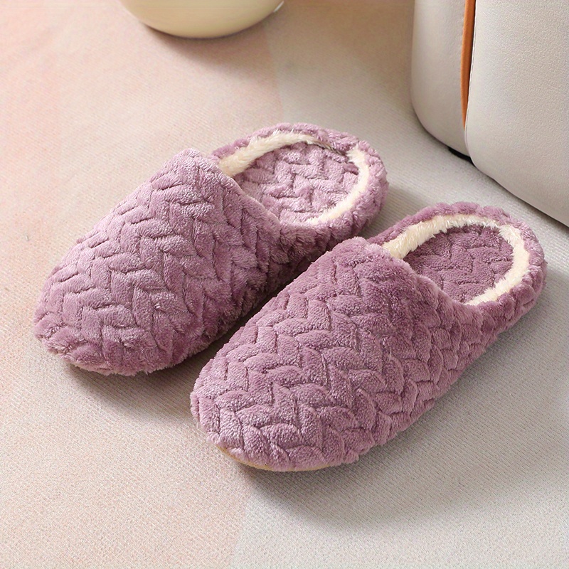 Image of Jacquard Plush Japanese Soft-bottom Silent Slippers, Non-slip For Wooden Floors, Indoor Slippers., Women Shoes
