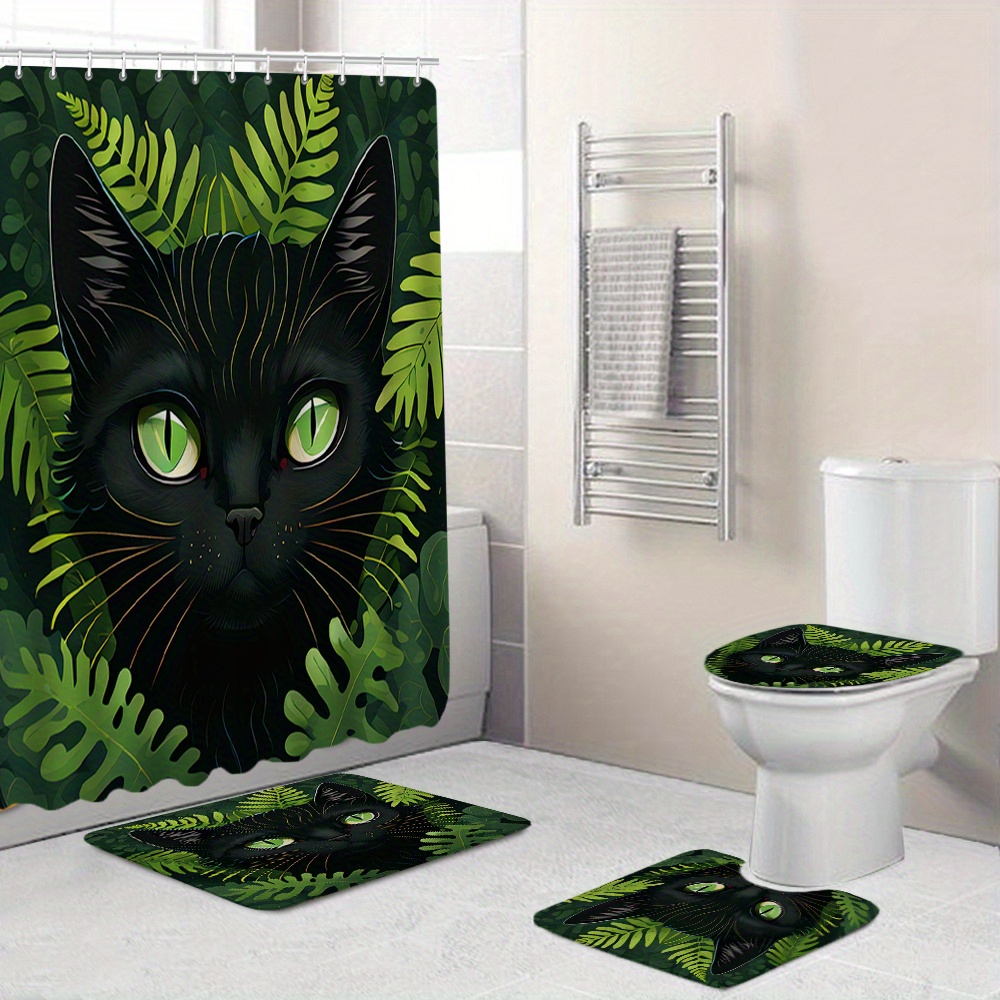 Bathroom Rugs Shower Curtain Cute Diving Cat Pattern - Temu