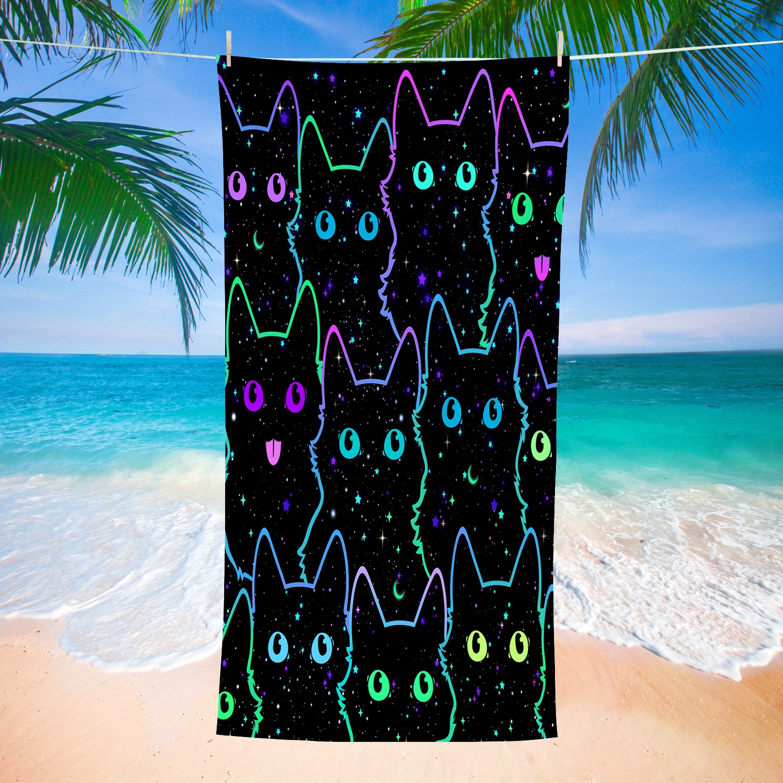 Beach Towel Super Absorbent Cute Cartoon Cat Print Beach - Temu