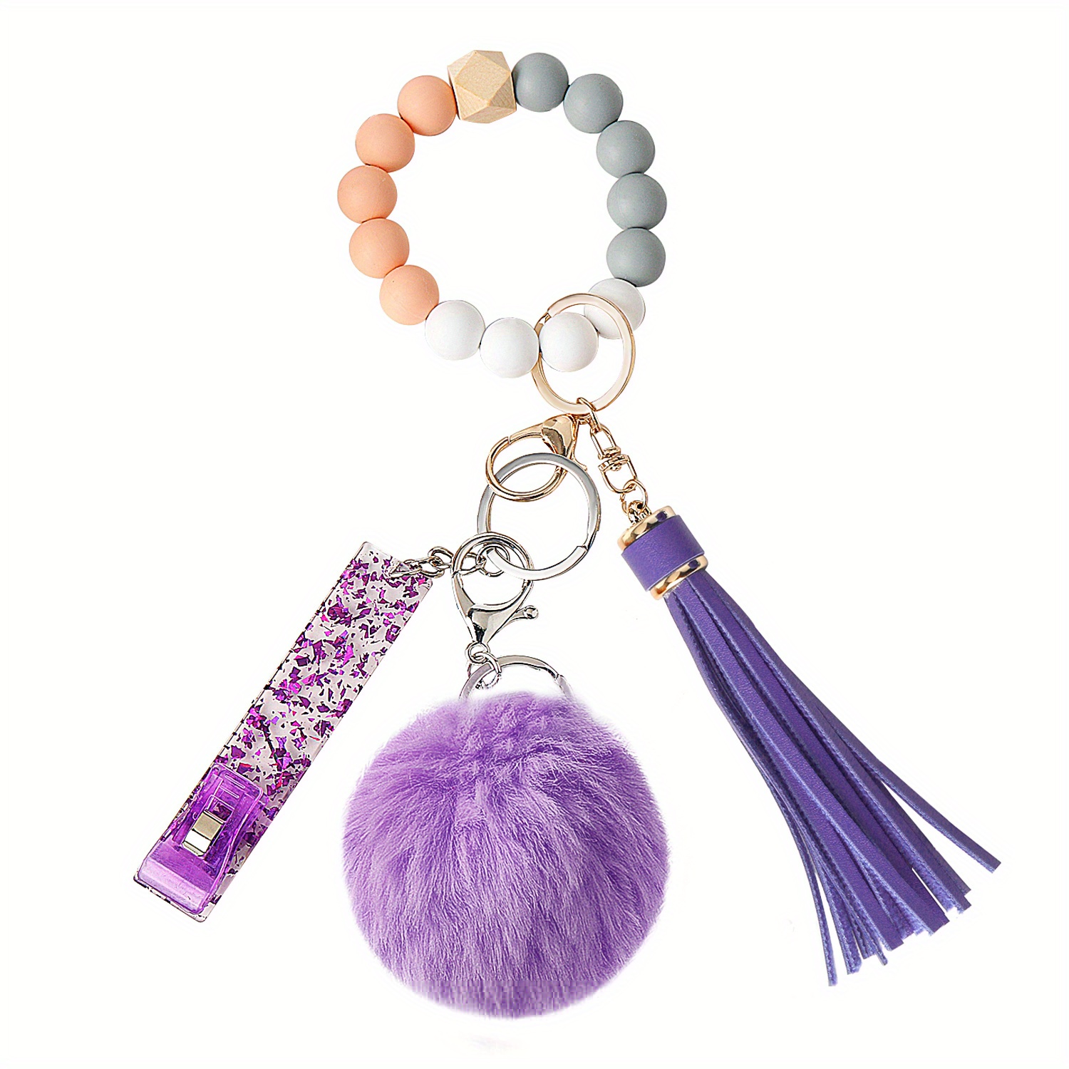 Sparkle Being - Purple Beaded Card Grabber Silicone Bracelet Keychain for  Long False Nail