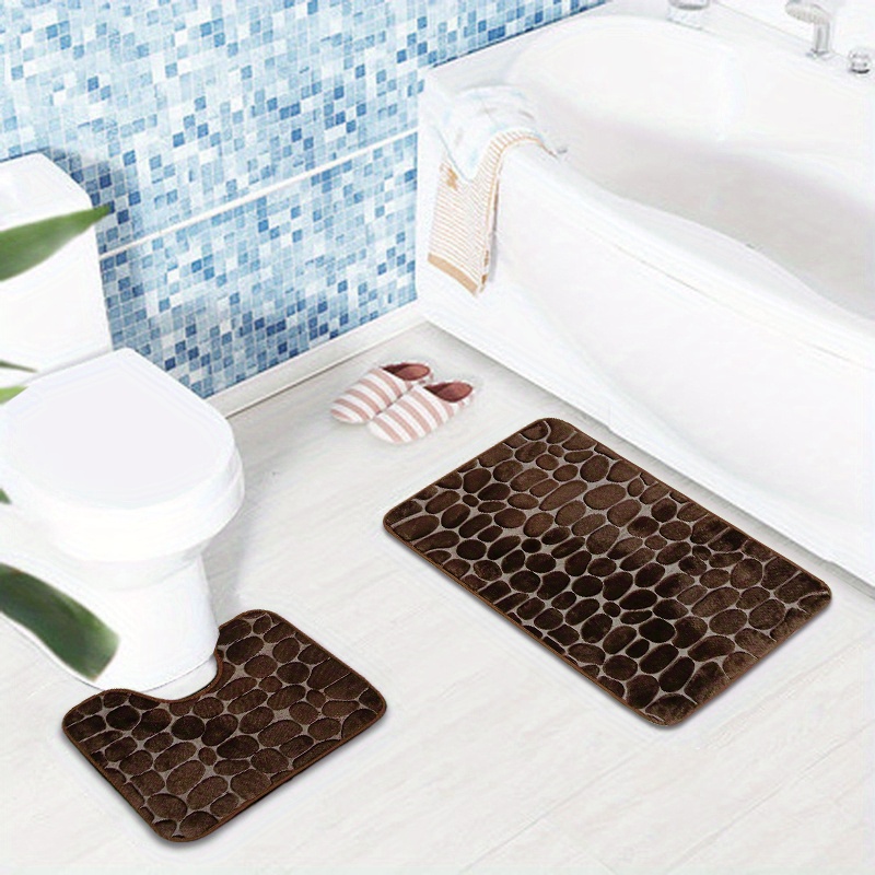 Memory Foam Bathroom Rugs Set Cobblestone Embossed Ultra - Temu