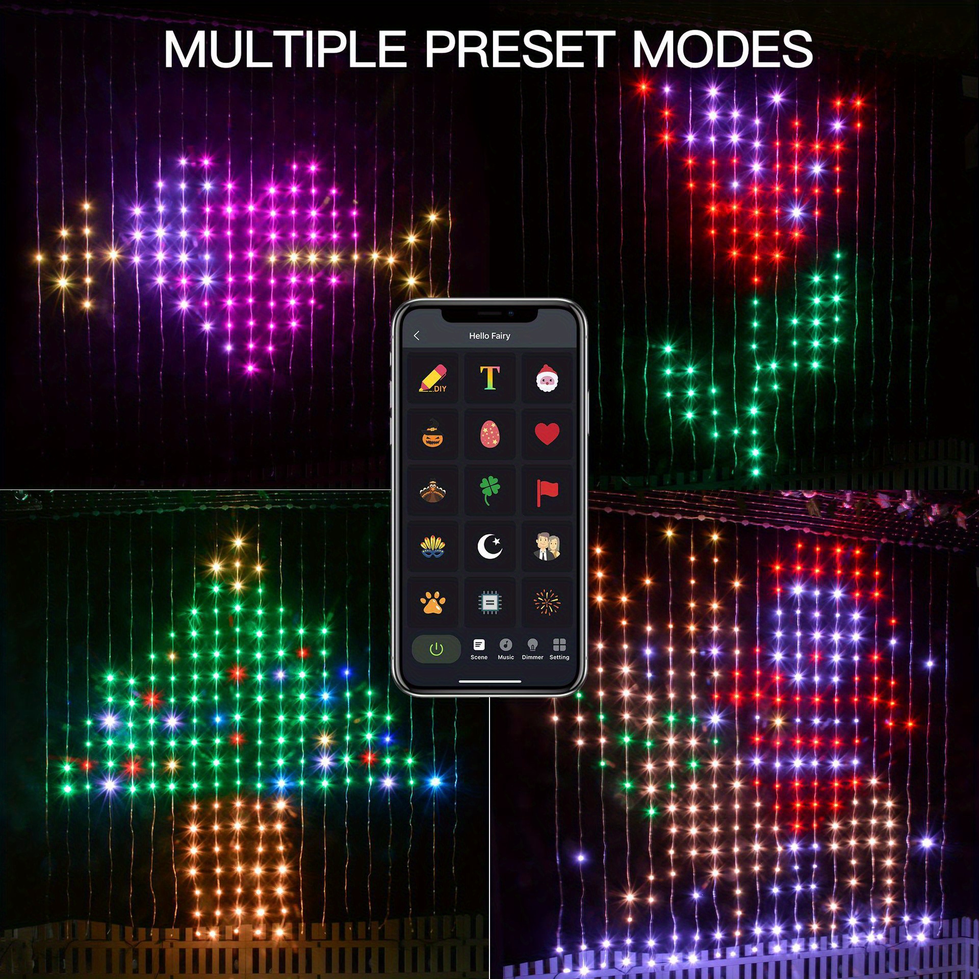 us standard adaptor 1set 400 led curtain string lights with app control rgb color displays limitless color pure warm white lighting indoor outdoor decorations fairy lights with 100 holiday pattern smart curtain lights with 400 leds diy text music sync programmable app control connectable rgb fairy string lights for bedroom indoor decor details 7