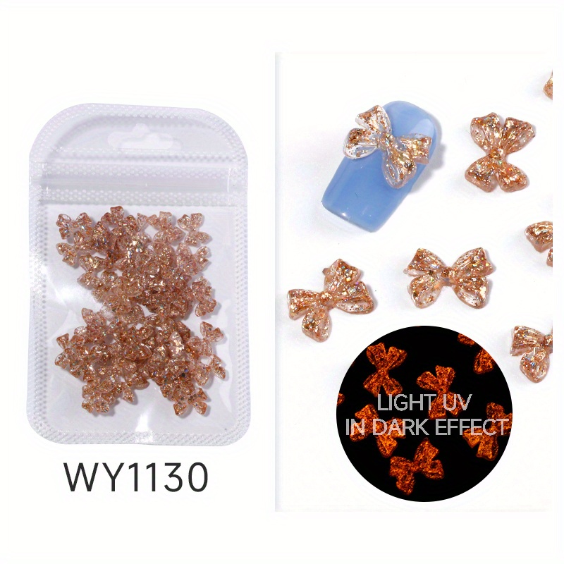 50pcs Luminous Resin Nail Art Charms 3D Florescent Rose Butterfly Bow