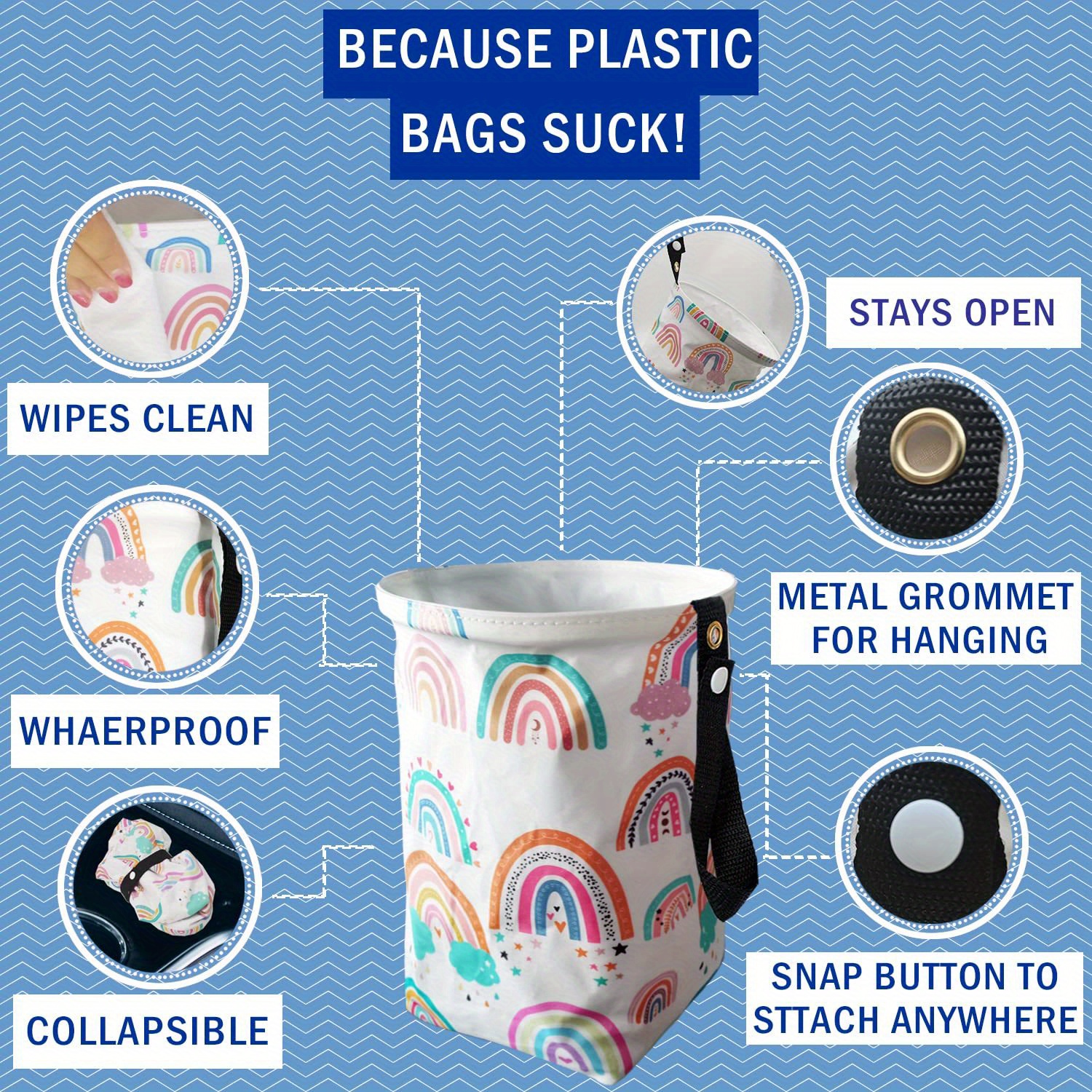 Car Trash Can Car Trash Bag Cute Portable Collapsible Leak Proof Waterproof Rubbish Bin