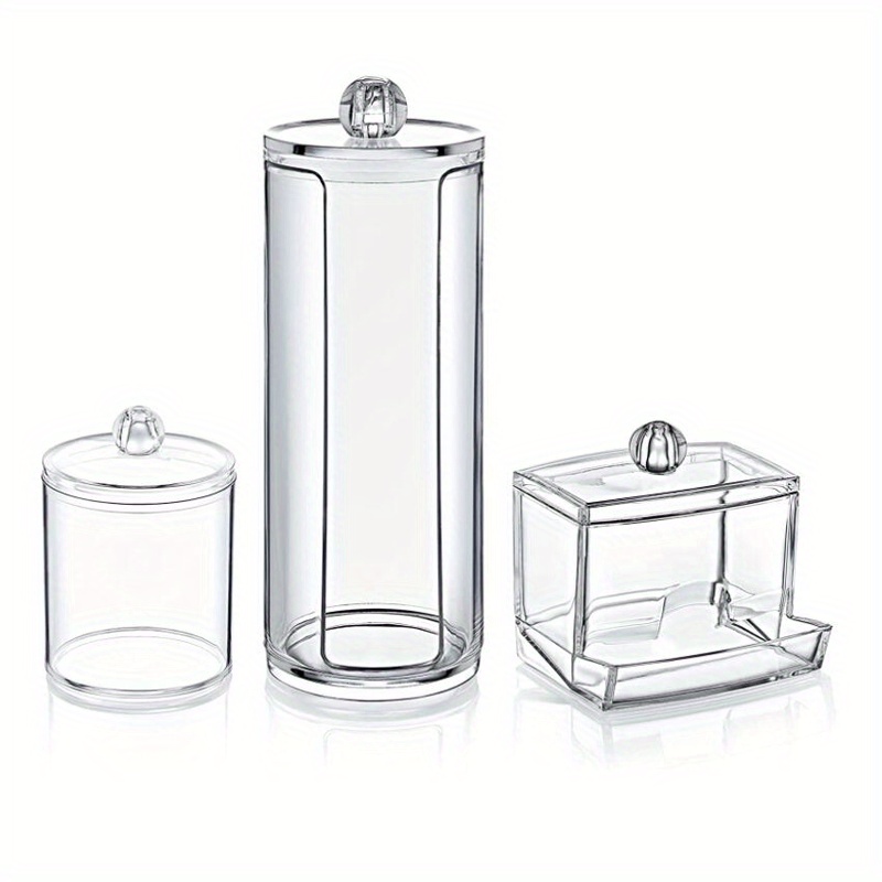 Image of 3pcs Acrylic Q-tip Holder Dispenser, Storage Box Bathroom Jars Round Cotton Ball Pad Swab Holder Dispenser, Ear Stick Swabs, Toothpick Container, Round Q-tip For Bathroom