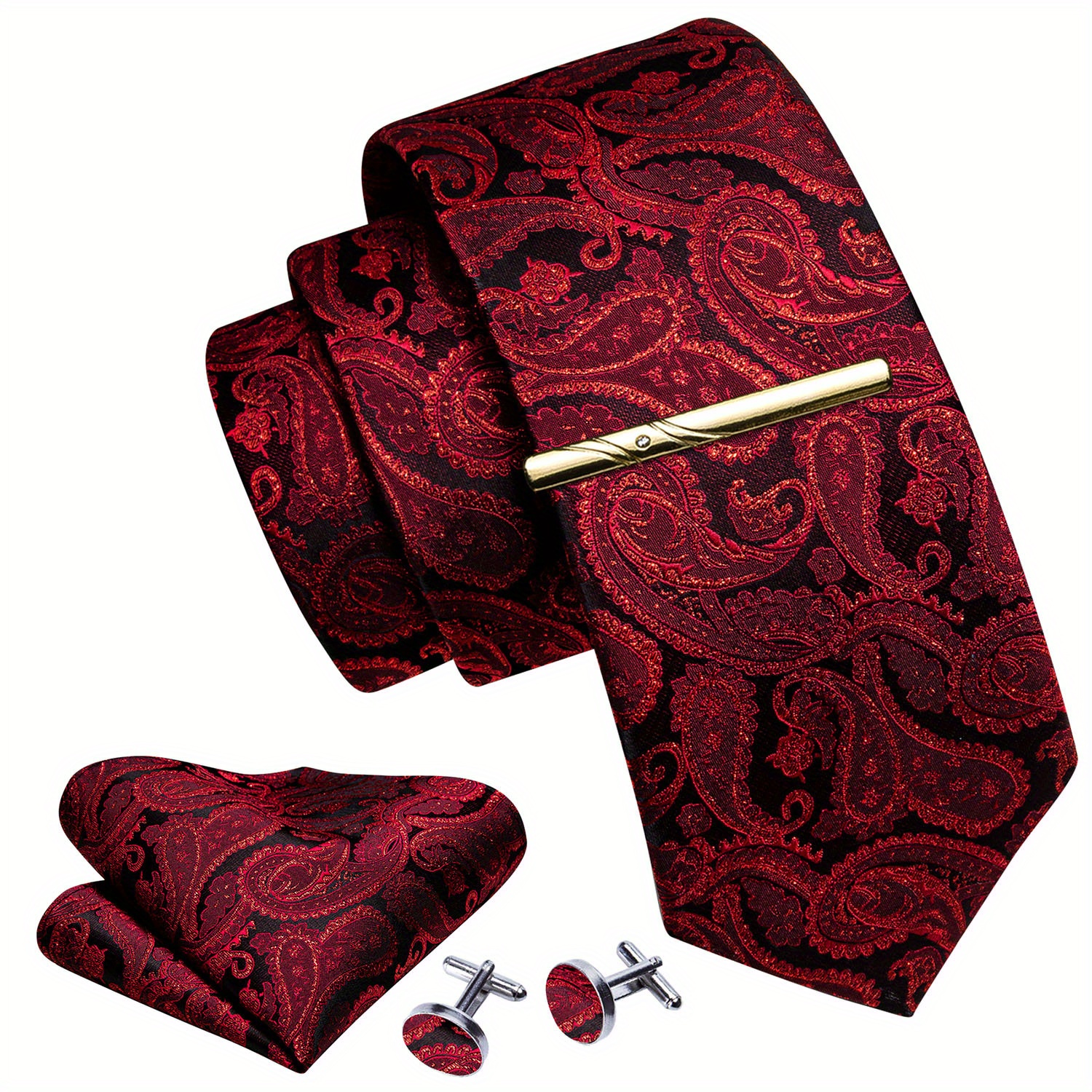 Hey. Wang-corbatas de hombre para hombre, conjunto de corbatas rojas,  corbata de cuello tejida a la moda, conjunto de mancuernas de pañuelo para  boda