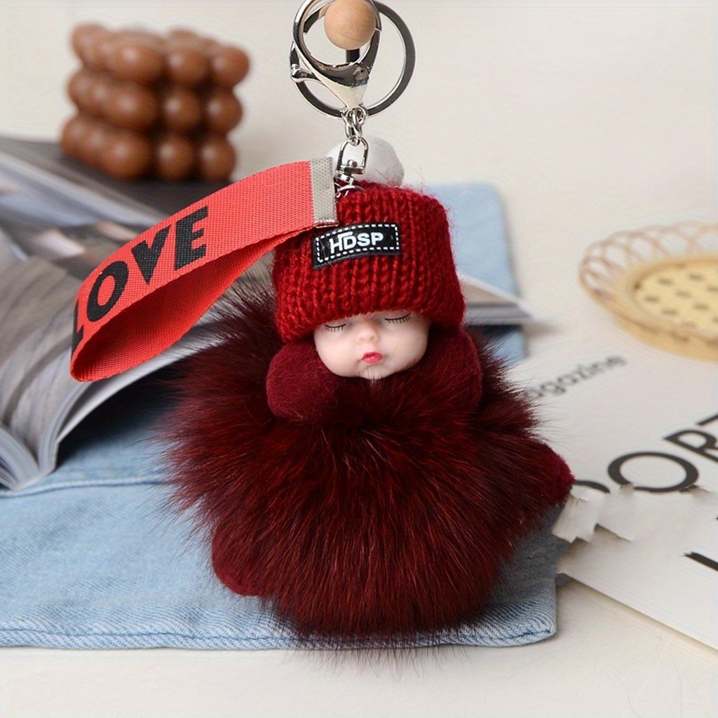 Cute Simulation Fox Fur Ball Pendant Sleep Doll Bag Pendant Men's