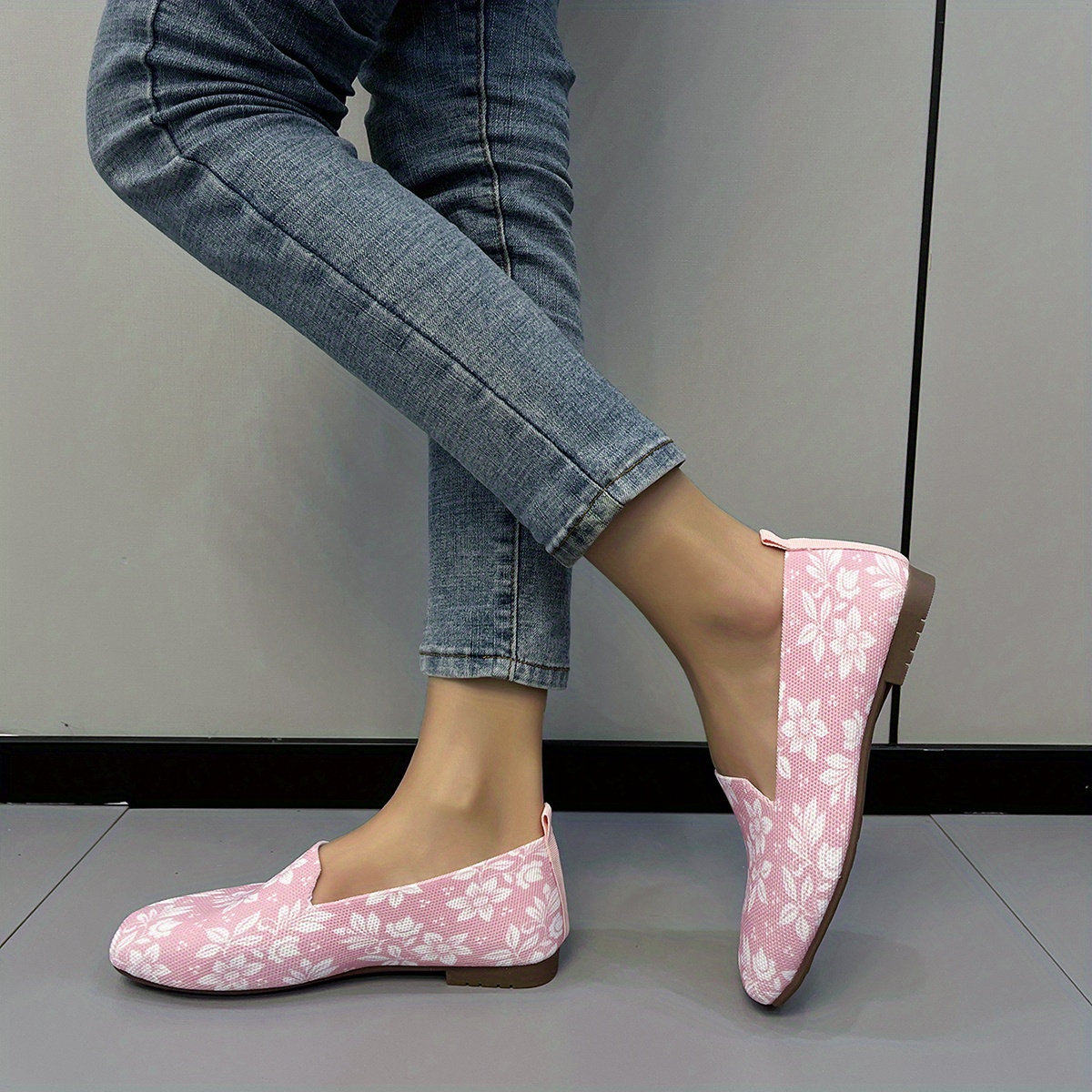 Floral Print Flat Shoes Lightweight Slip On Shoes