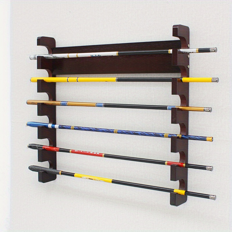 Pine Wood Wall mounted Fishing Rod Storage Rack 6 position - Temu