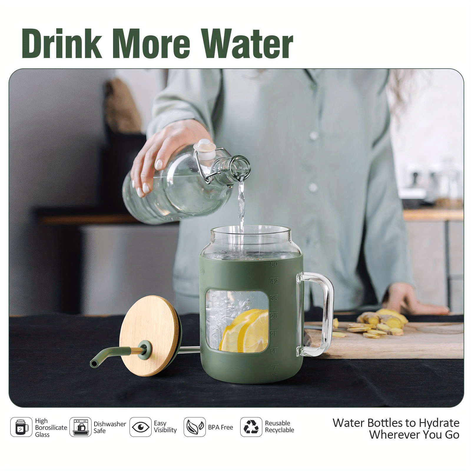 Glass Tumbler Coffee Mug With Bamboo Lid Straw Handle And Temu