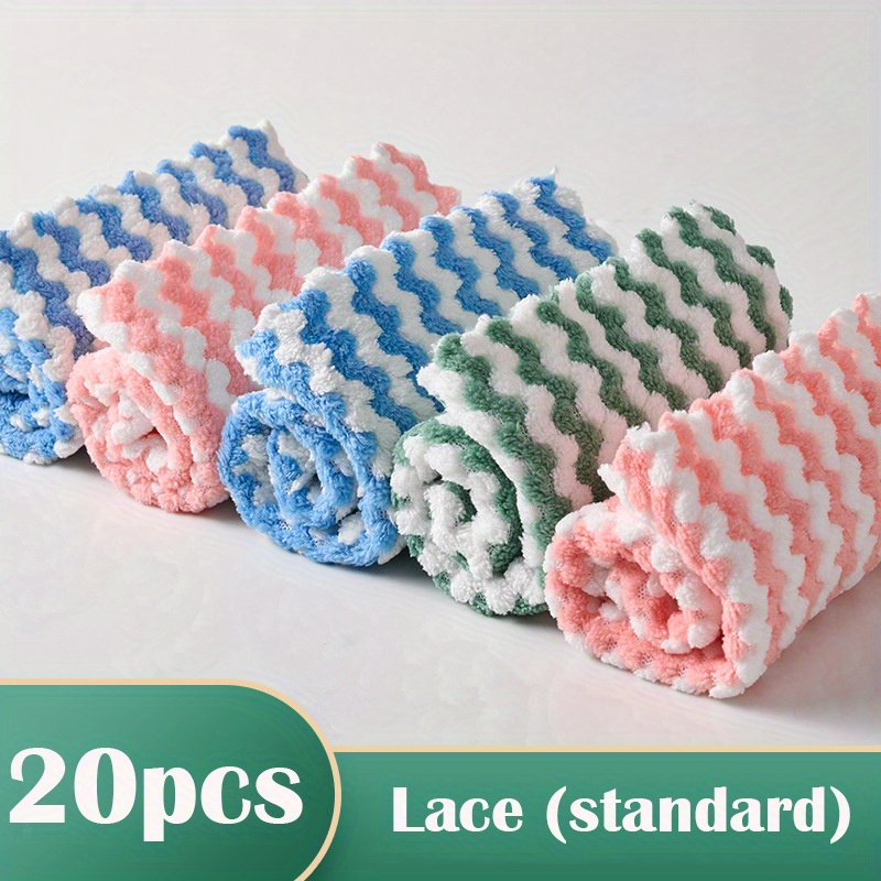 20pcs Kitchen Towel Absorbent Microfiber Dish Cloth Thick Double-side  Cleaning Towel Wipe Table Washing Cloth 