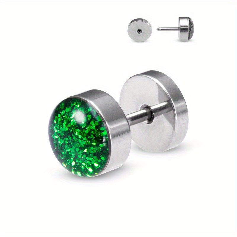 Orecchini a perno in acciaio da uomo, punk rock, per uomo, forma rotonda, con chiusura a vite, 9x9MM, Nessuna pietra preziosa
