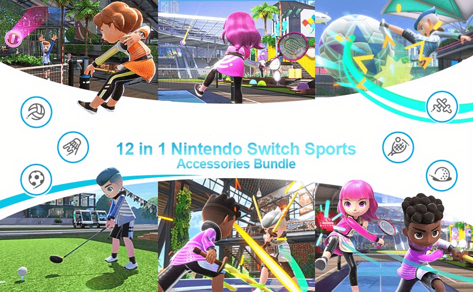 Switch Sports Accessories Bundle-12 in 1 Family Accessories Kit for  Nintendo Switch Sports Games:Tennis Rackets,Sword Grips,Golf Clubs,Wrist  Dance Bands & Leg Strap,Joy-con Wrist Band 