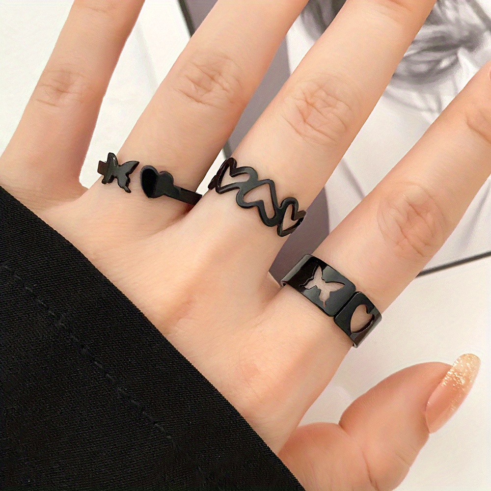 Punk Style Exaggerated Gothic Finger Ring Set Bat Spider - Temu