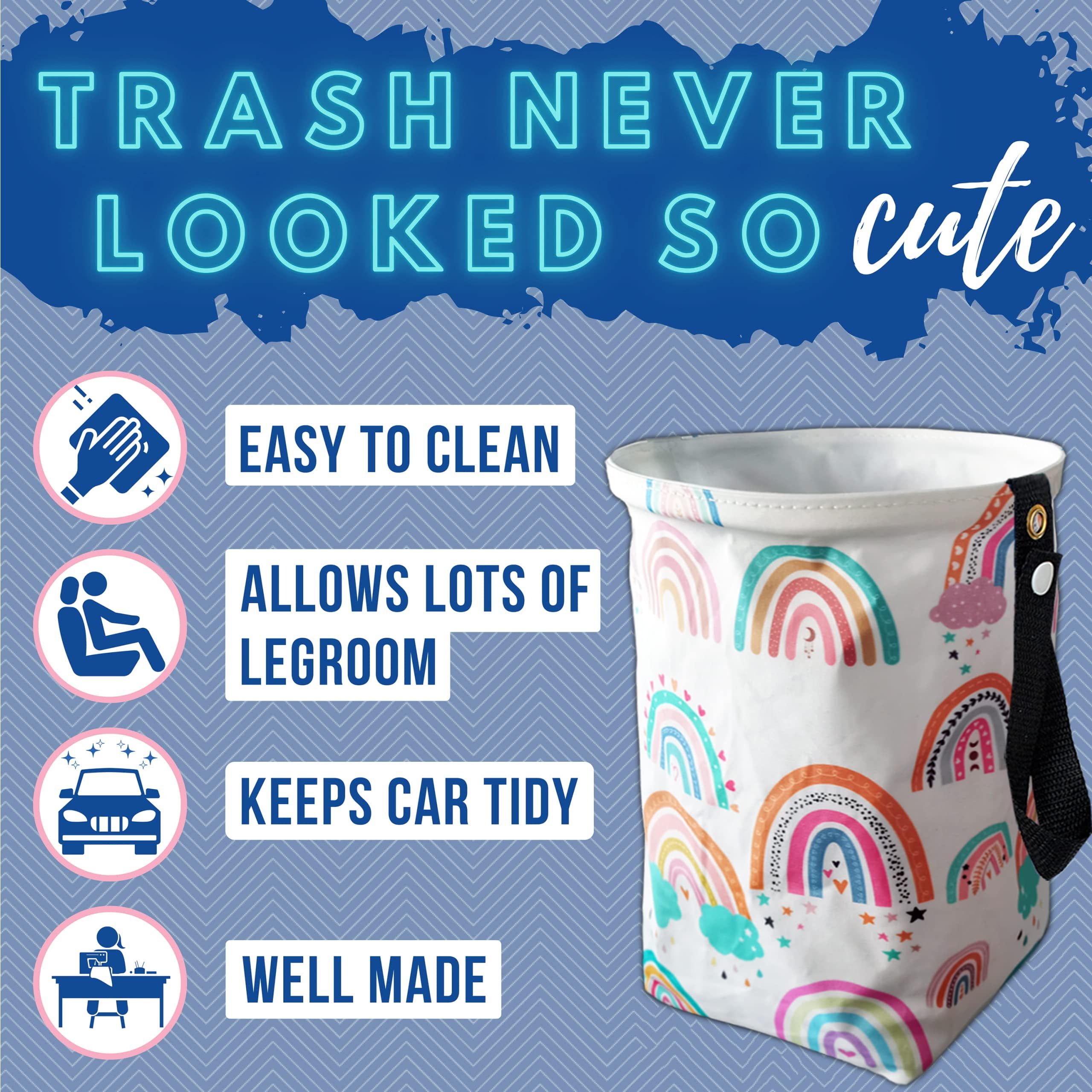 Car Trash Can Car Trash Bag Cute Portable Collapsible Leak Proof Waterproof Rubbish Bin