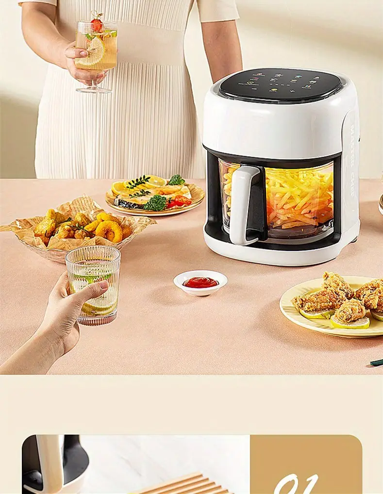 digital control household multi functional intelligent air fryer can see the machine for baking food a baking machine that can bake french fries chicken wings chicken legs potato chips bread shrimp pizza meat and fish details 12