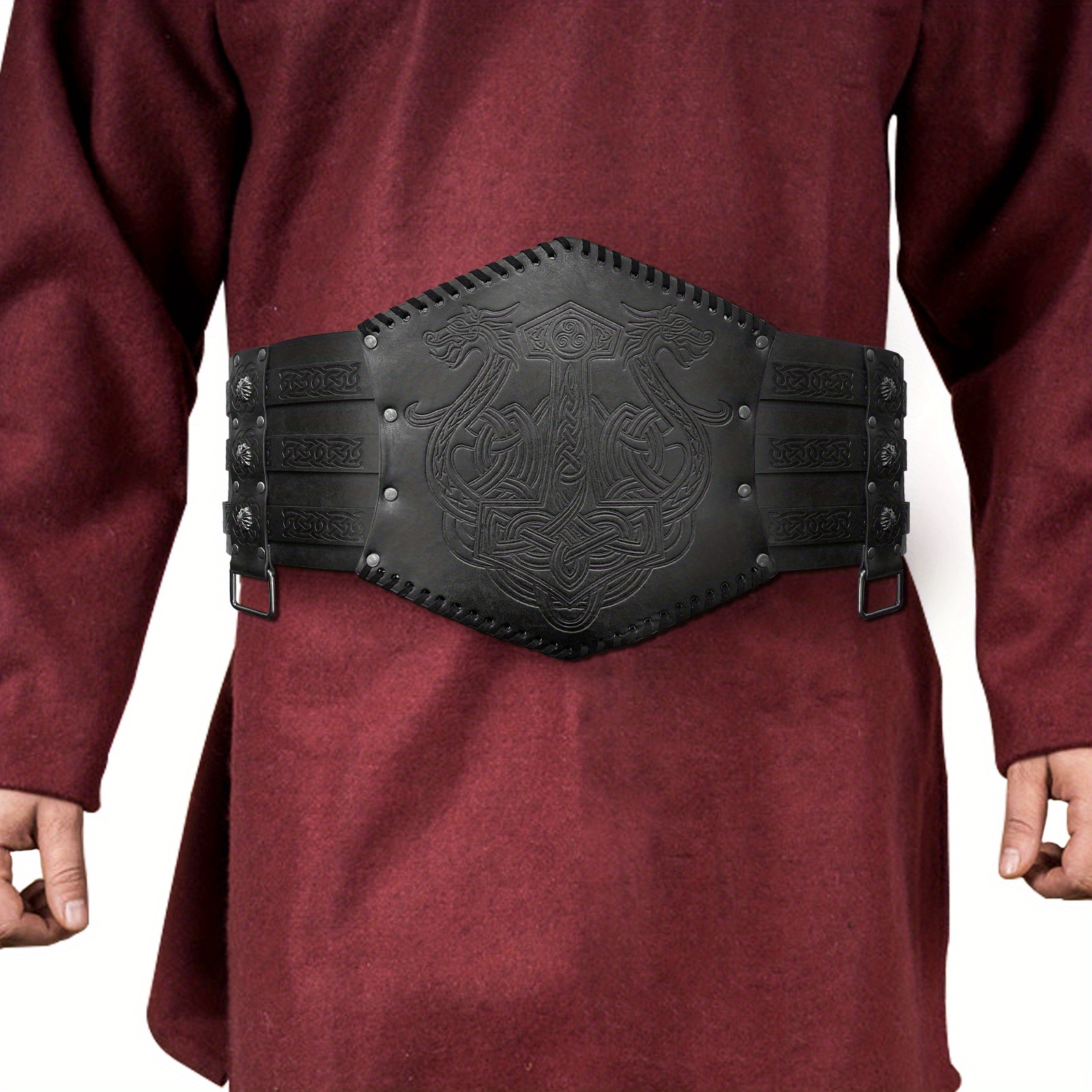 Viking Embossed Waist Armor Norse Faux Leather Wide Belt - Temu