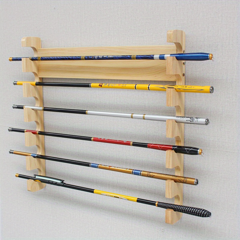 1pc Pine Wood Wall-mounted Fishing Rod Storage Rack, 6-Position Fishing Rod  Display Stand, Fishing Gear