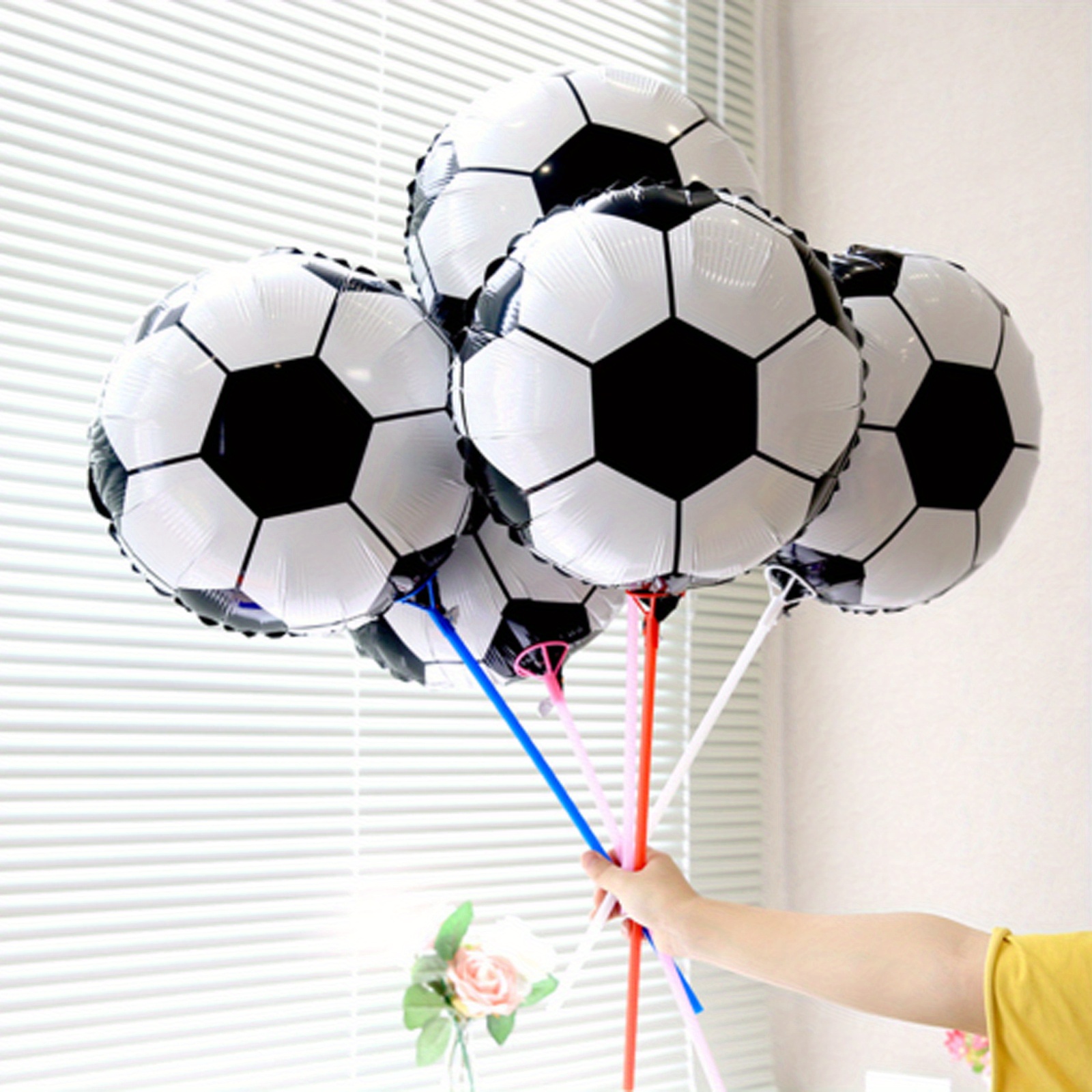 6 globos de fútbol, decoraciones de fiesta de fútbol, globos de aluminio de  18 pulgadas, decoraciones de cumpleaños de fútbol negro, suministros de