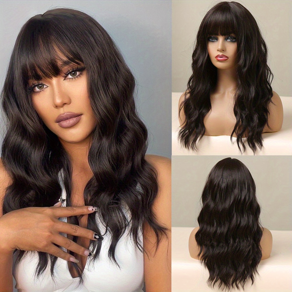 ELEMENT Long Silky Straight Hair Wigs With Bangs For Black Women Daily  Party Wig