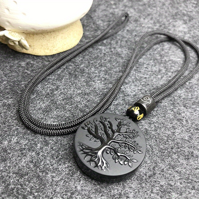 TEMU Colgante De Árbol De De Obsidiana Natural Para Hombres, Collar De Árbol De Esmerilado, Amuleto De Árbol De De Obsidiana, Joyería De Colgante