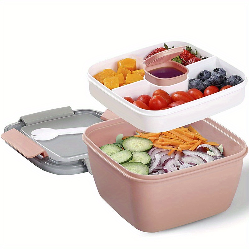 Portable Salad Lunch Box Salad Bowl With 2 Compartments And - Temu