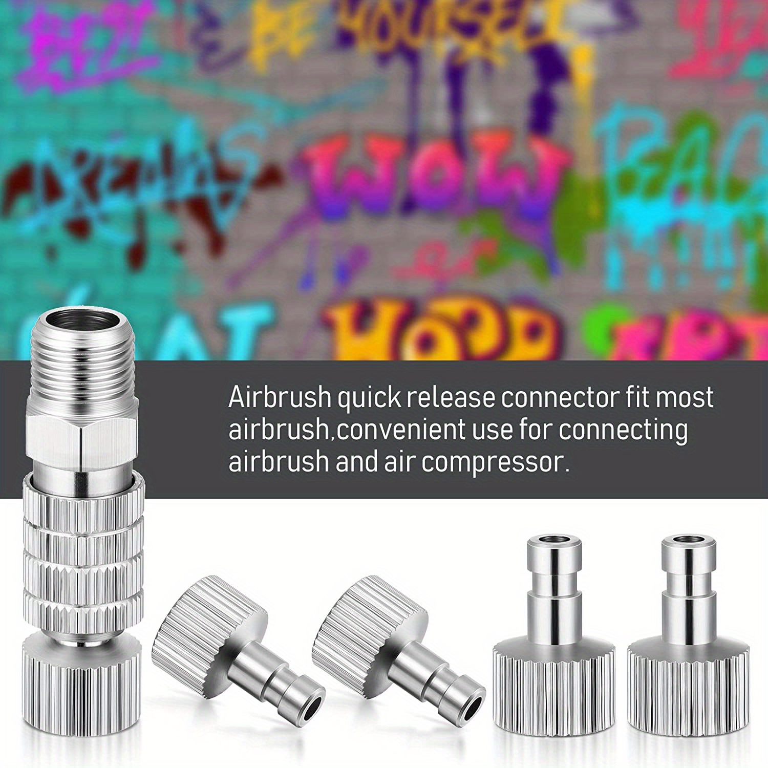 HUBEST 8 Pieces Airbrush Flexible Adapter Fitting Connector Set Airbrush  connector kit Airbrush Threaded Plug for Connecting for Compressor and
