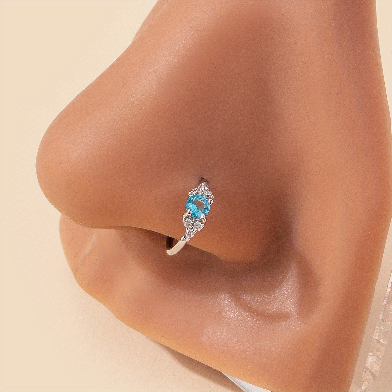 Image of 1pc Korean Style Synthetic Cubic Zirconia Nose Ring For Women, Copper Nose Nail Jewelry, Light Luxury Small Stone , Suitable For Daily & Gift