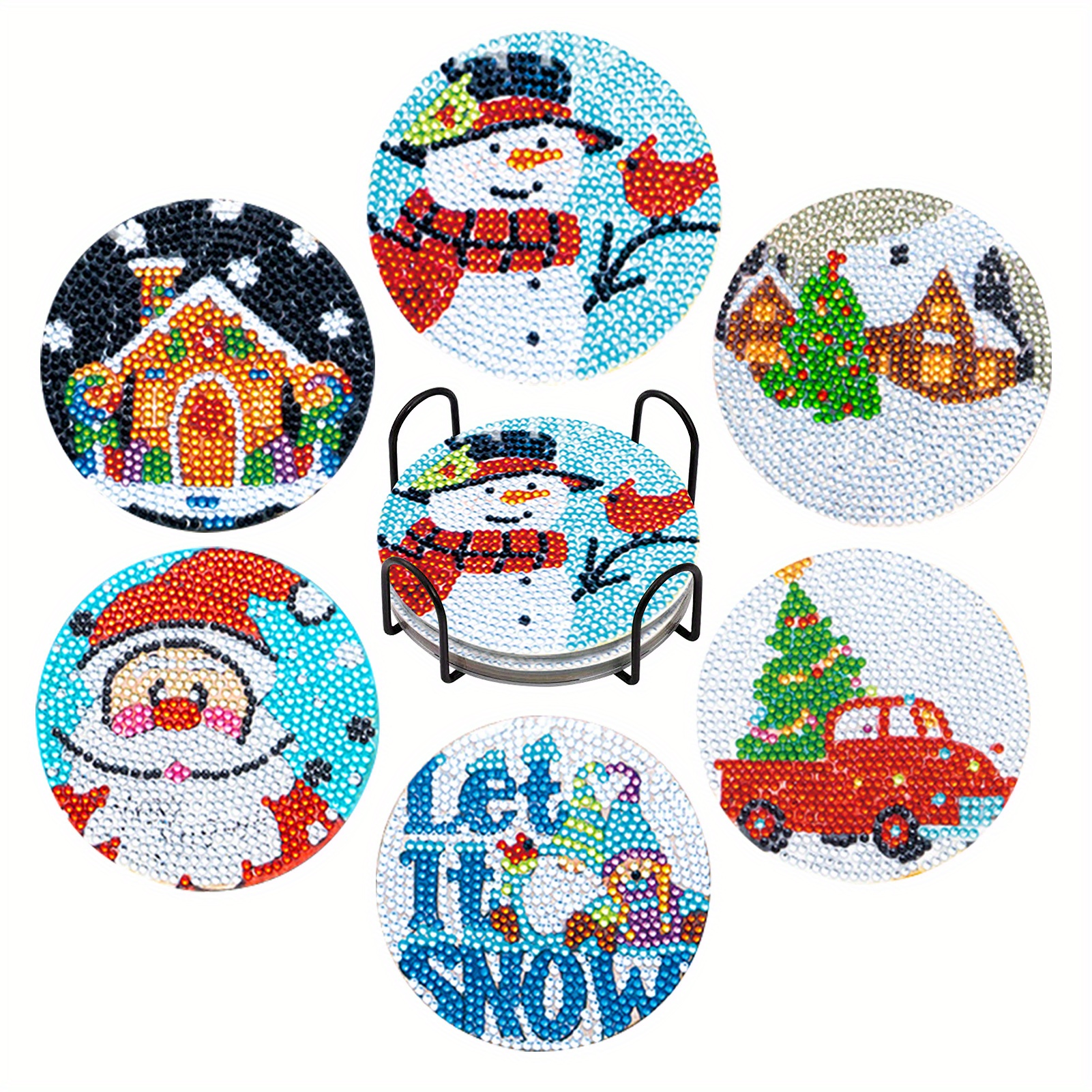 Christmas Snowman Painting Coaster Holder Snowman Artificial - Temu
