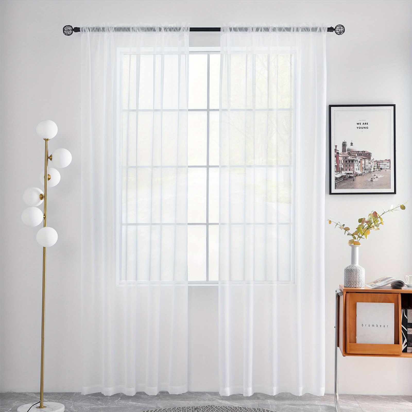 1pc Basic Rod Pocket Sheer Window Curtain Panels White 84 Inch For Kitchen Bedroom Living Room Yard