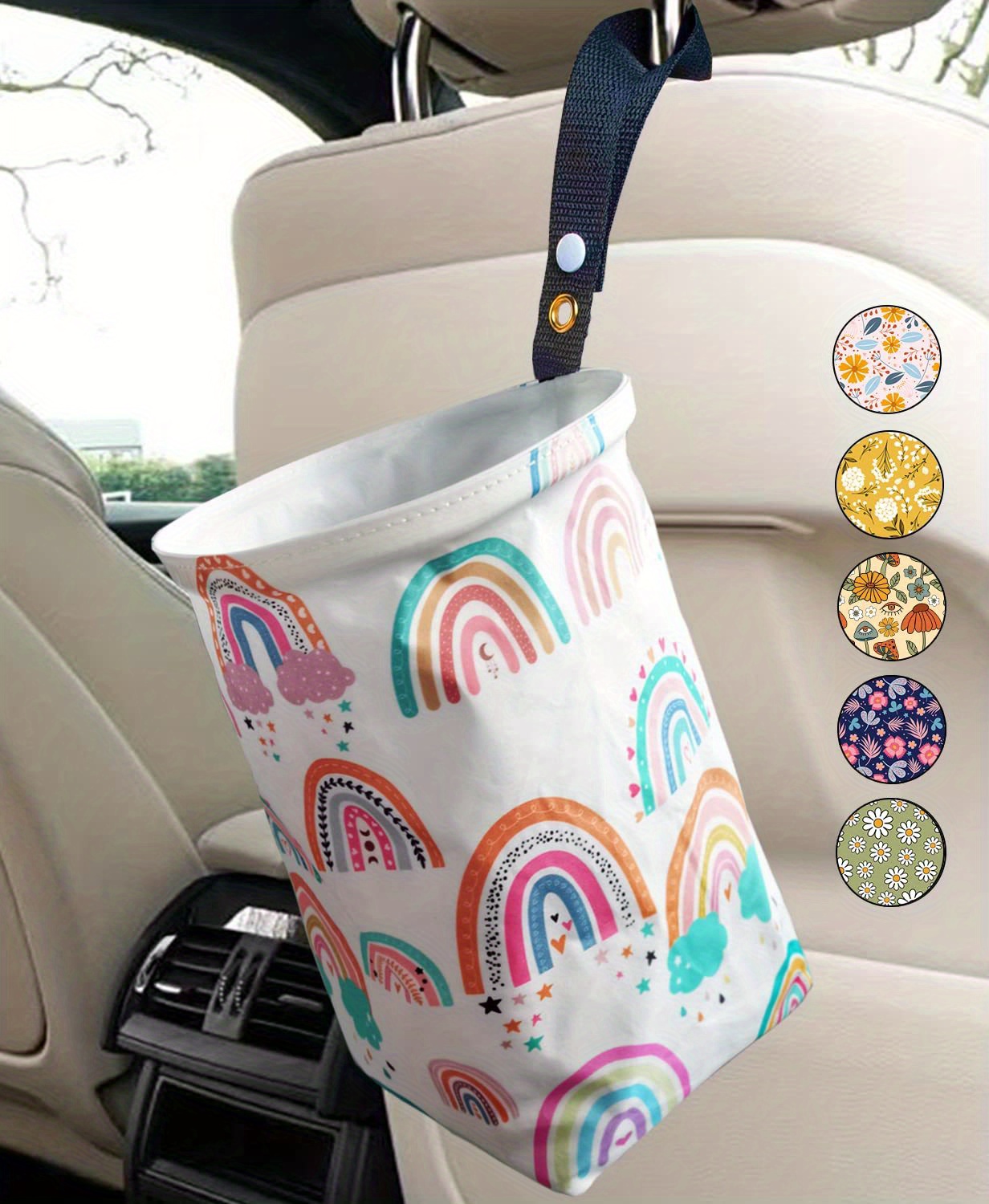 Car Trash Can Car Trash Bag Cute Portable Collapsible Leak Proof Waterproof Rubbish Bin
