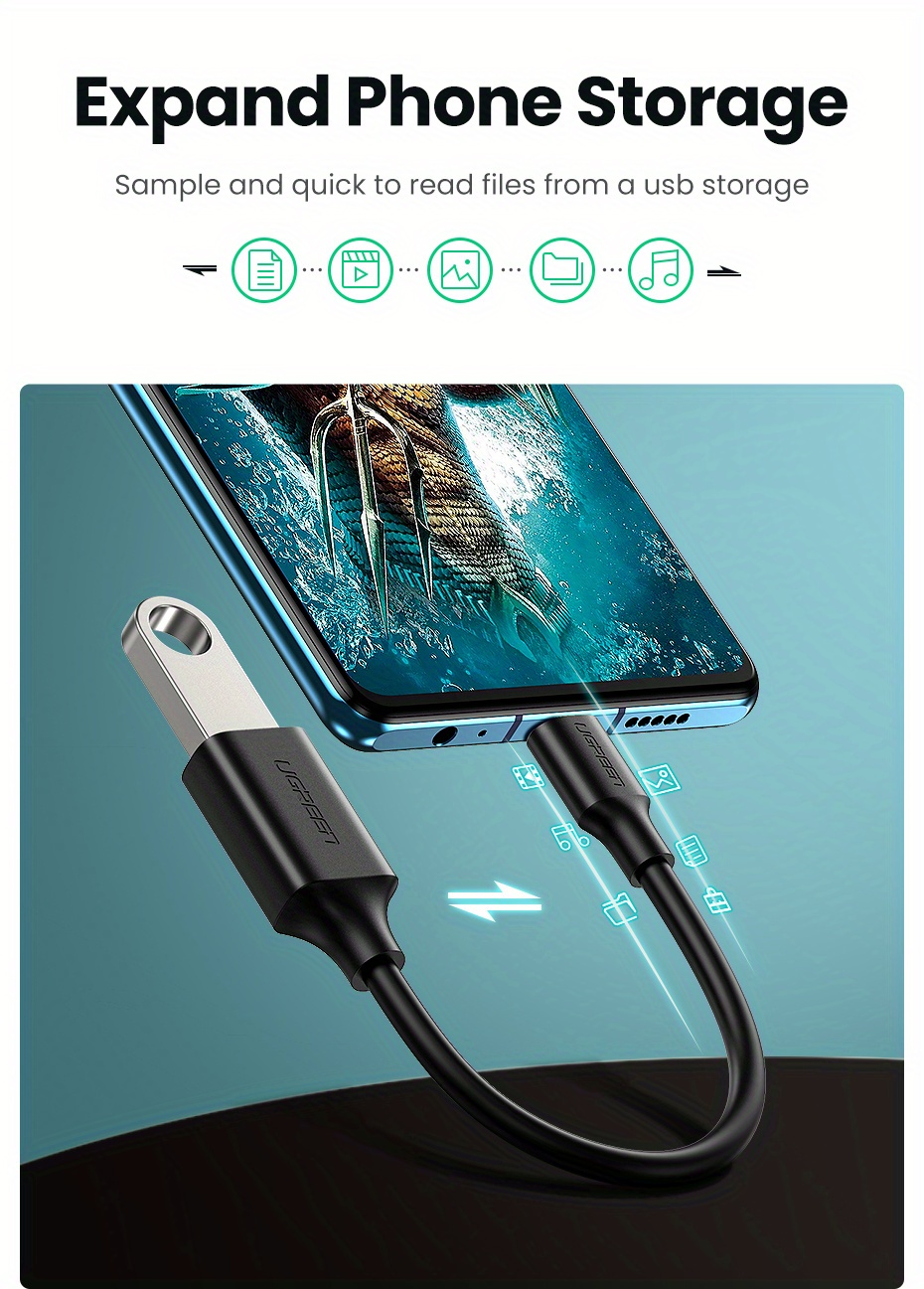 UGREEN Adaptador USB C A USB Cable OTG Tipo C Cable USB C Macho A USB 3.0 Hembra Conector Para MacBook Pro 2019 2018, Samsung Galaxy S10 S9 S8 Note 9 8, LG V40 G6 detalles 1