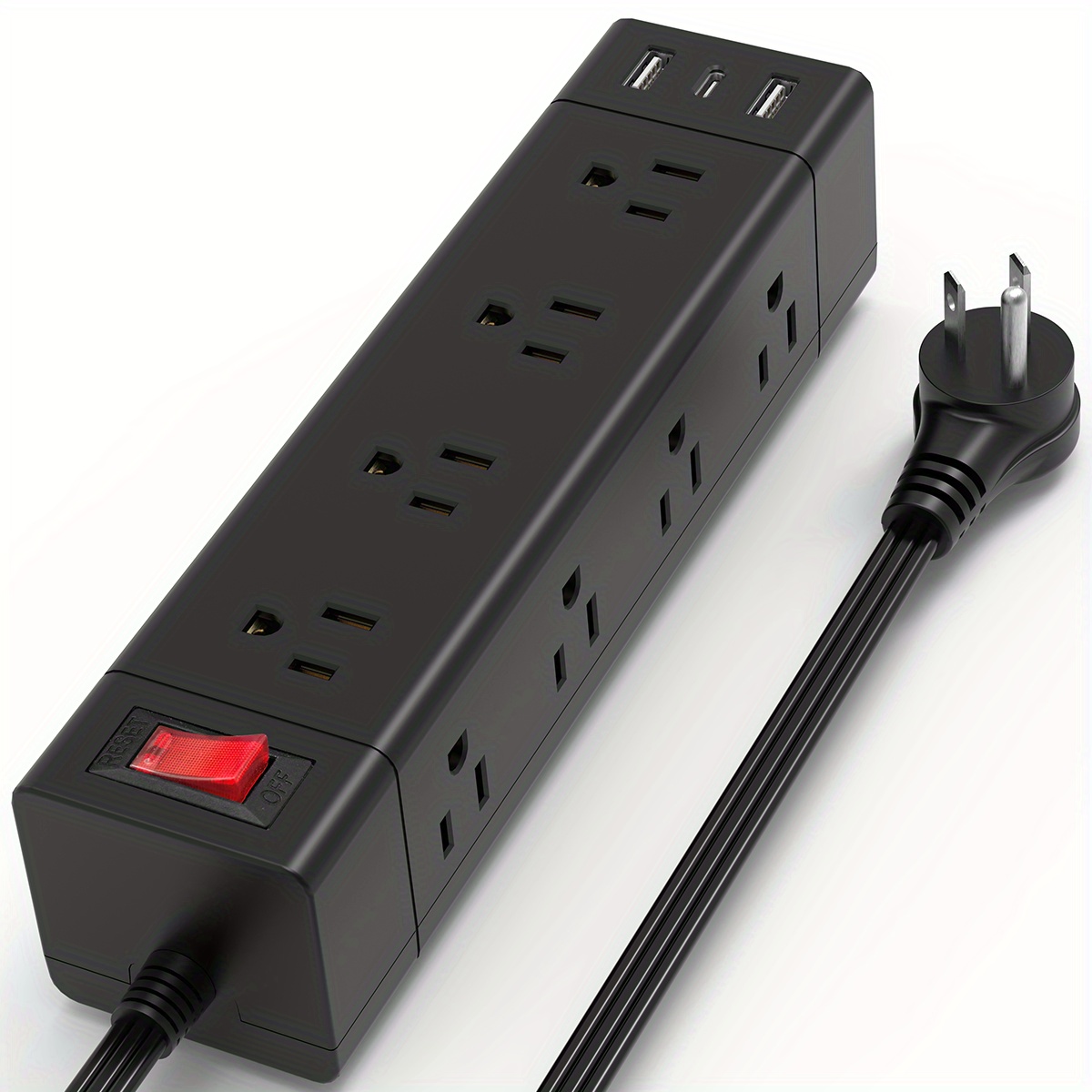 Regleta de alimentación de puertos USB enchufe plano trenzados de 6 pies  largo