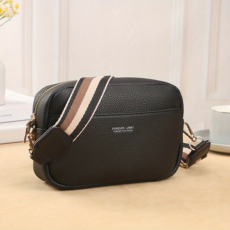 Crossbody Bag for Women, Small Leather Camera Purse Thick Strap Cross-body  Bags, Triple Zip Shoulder Bag with Guitar Strap