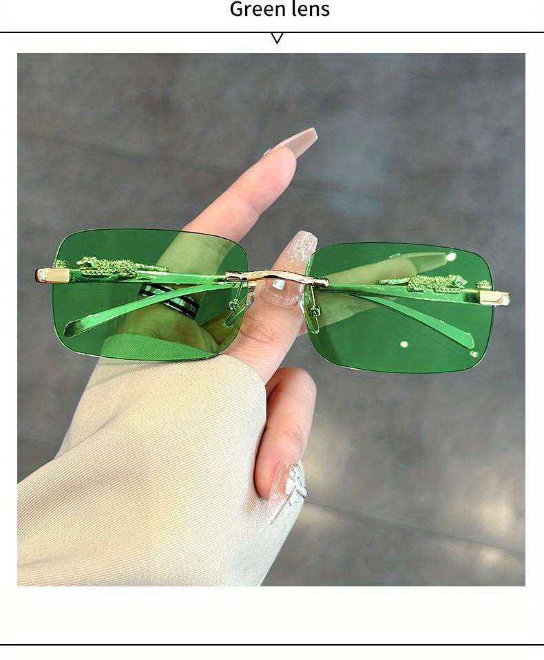 Fashion Rimless Rectangle Sunglasses Men Women Square Tinted Sun Glasses Eyewear