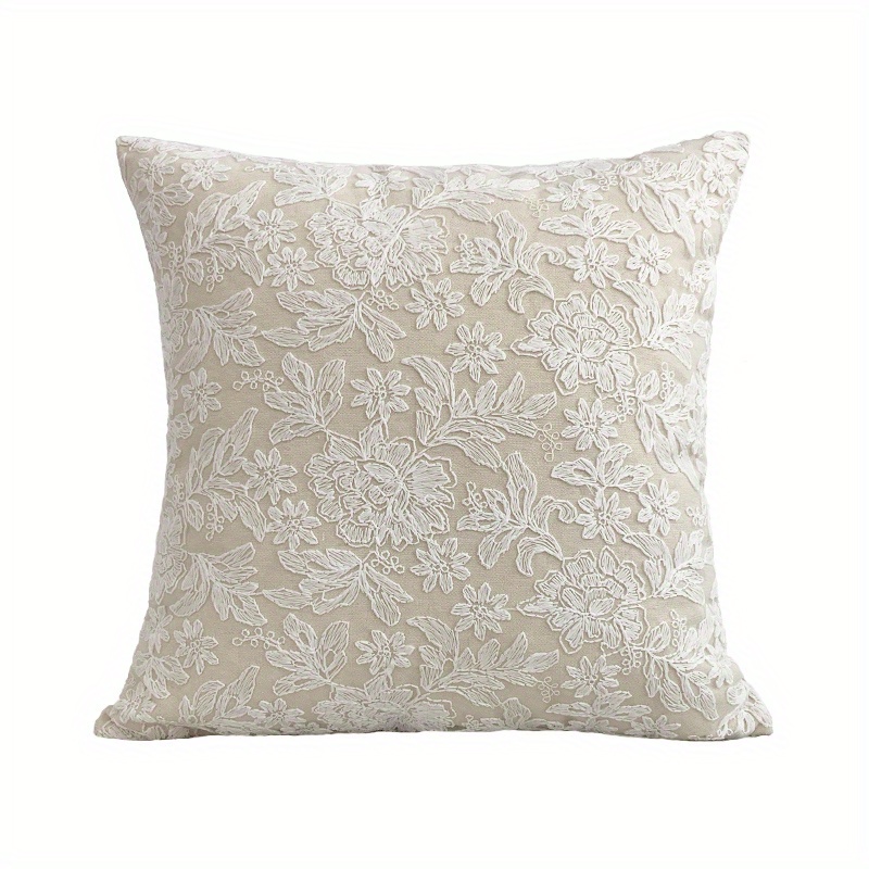 1pc Embossed Lace Flower Embroidered Throw Pillowcase French Classical Pillow Cover, No Pillow Core, For Living Room Bed Sofa Couch Home Decor