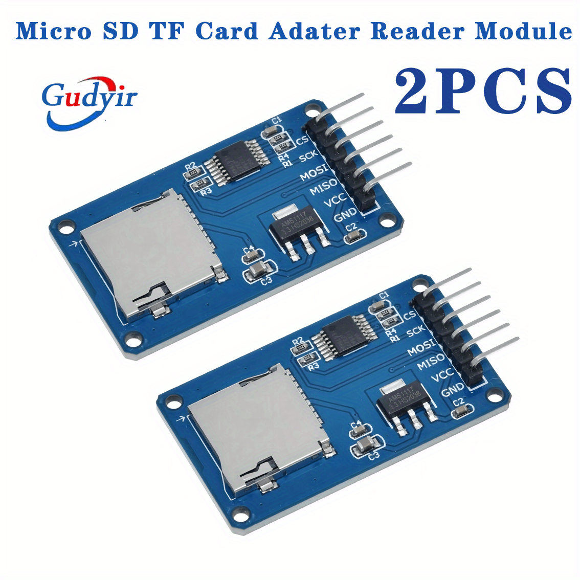 2pcs Micro SD TF Card Adater Reader Module 6Pin SPI Interface Driver Module  With Chip Level Conversion For Arduino With SPI Interface Level Conversion