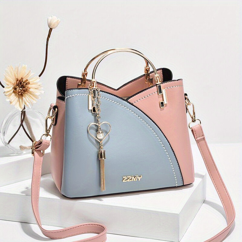 Trendy Color Contrast Crossbody Bag, Tassel Decor Shoulder Bag, Women's Top Ring  Handbags - Temu