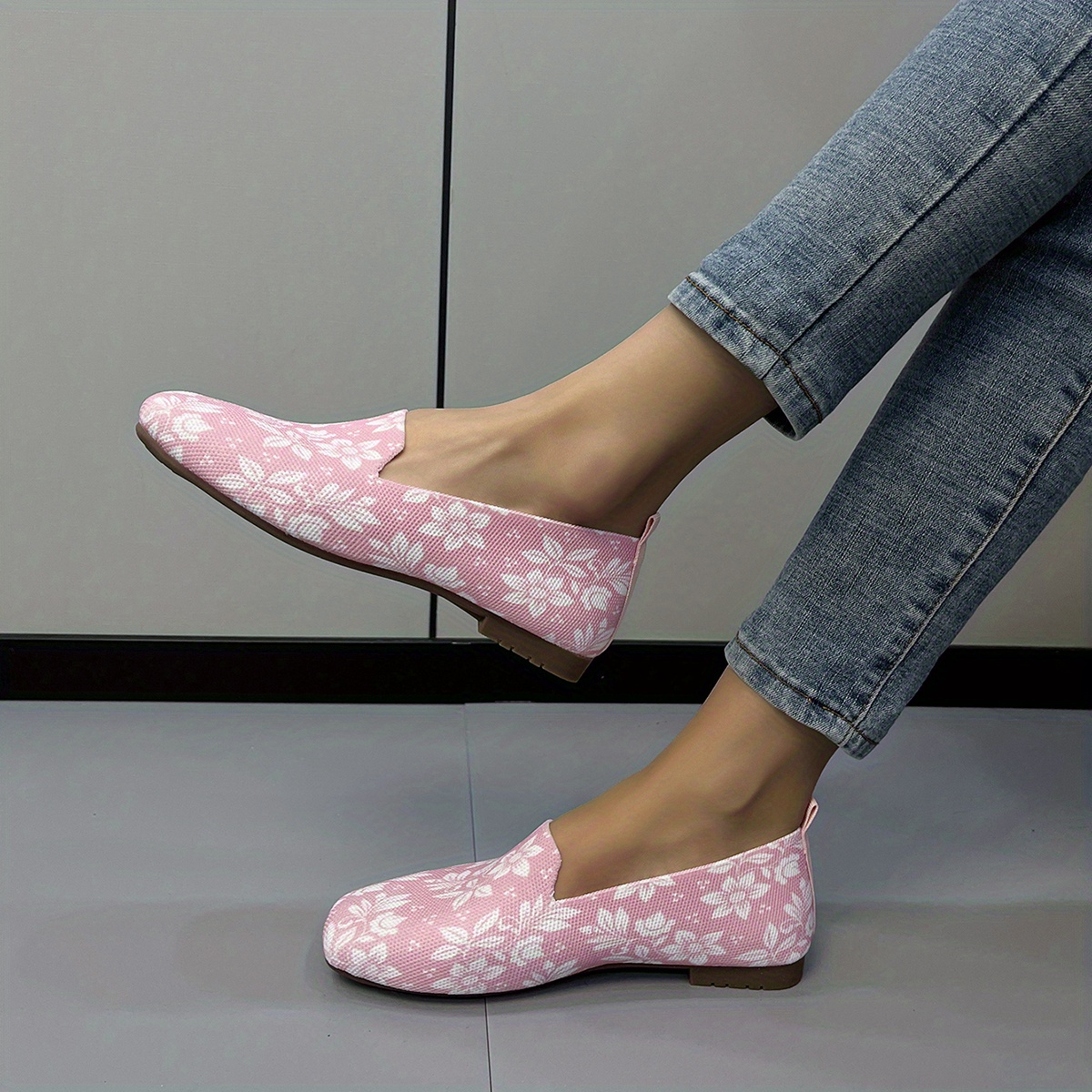 Floral Print Flat Shoes Lightweight Slip On Shoes