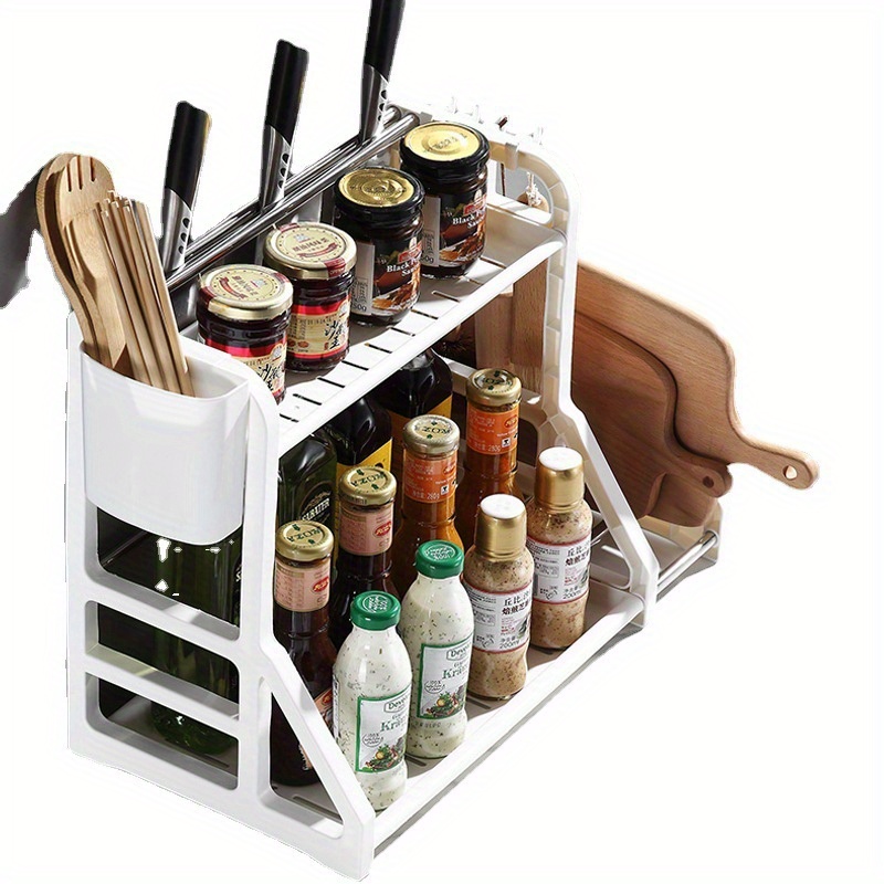 Spice Seasoning Jar & Rack Set with Knives Organizer Holder & Storage in  White