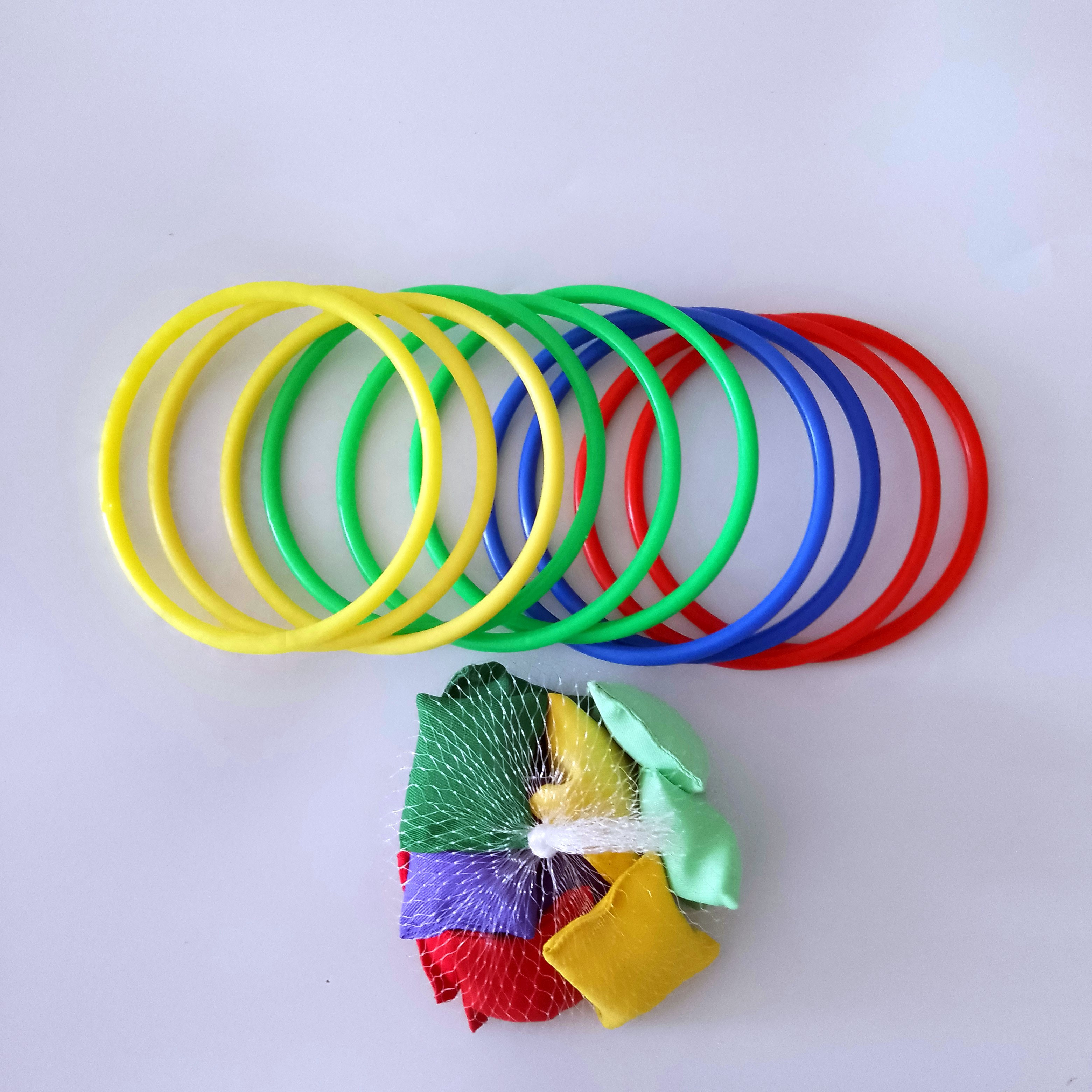 Bean Bag Ring Toss Game Set, 10 Colorful Plastic Rings + 10 Colorful