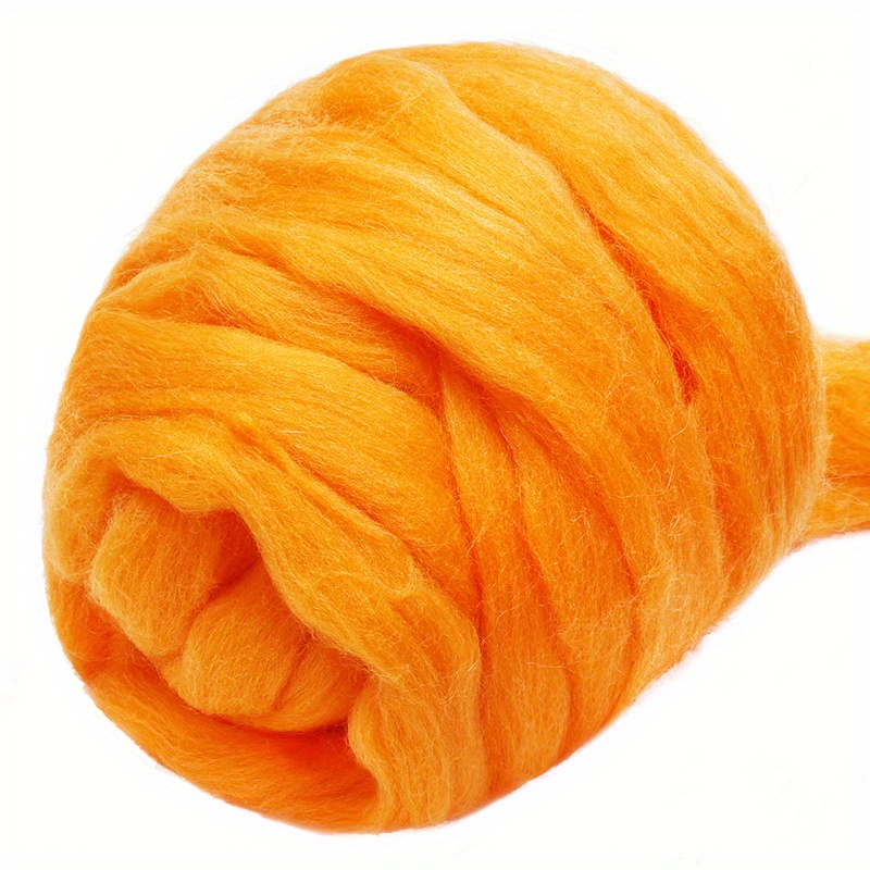 3.53oz/100g wool roving yarn, fiber roving wool top, wool felting supplies, pure wool, chunky yarn, spinning wool roving for needle felting wet felting diy hand spinning orange 0