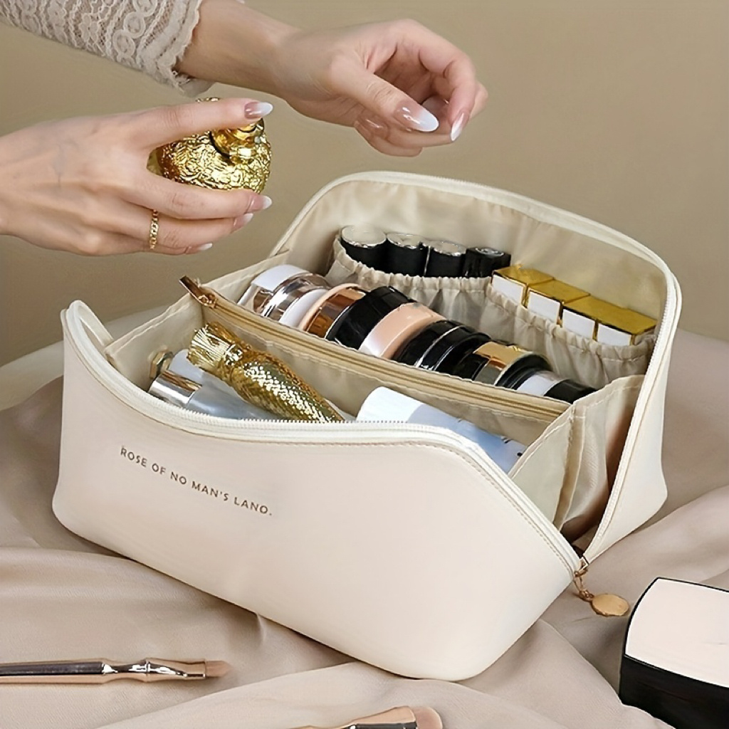 1pc White Makeup Bag, Portable Large Cosmetic Storage Bag For Home, Outdoor