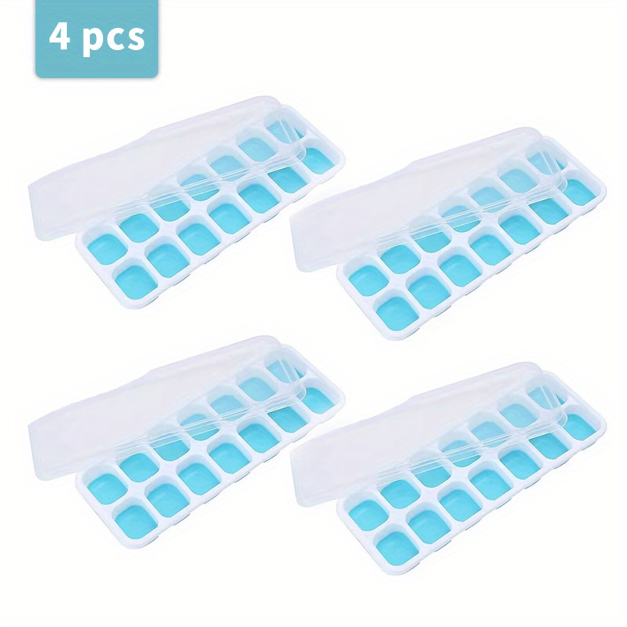 4Pcs Silicone Ice Cube Tray with Stackable Ice Trays with Spill-Proof Lid